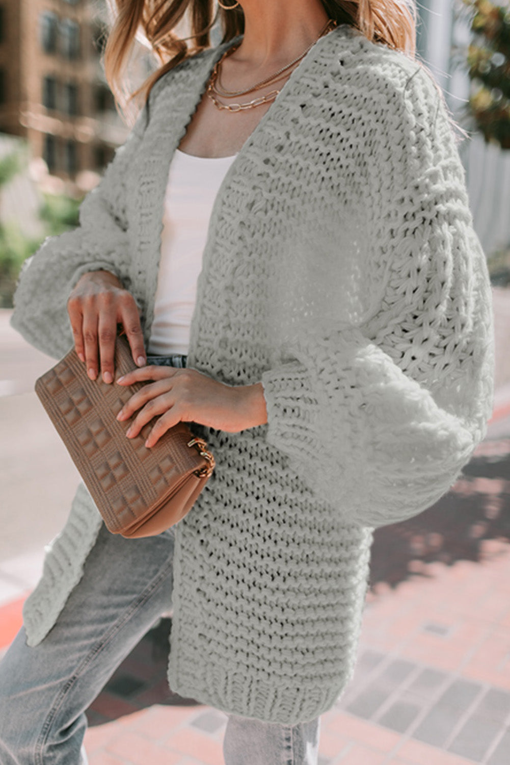 KaleaBoutique Stylish Chunky Oversize Knit Drop Shoulder Puff Sleeve Cardigan - KaleaBoutique.com