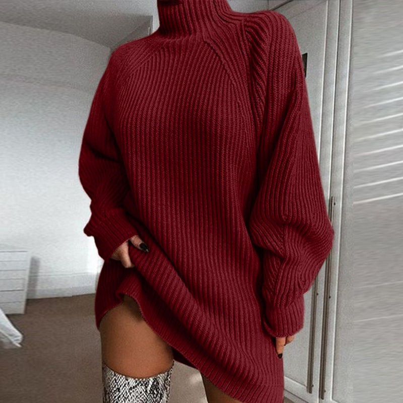 Women's Mock-Neck Raglan-Sleeve Knit Sweater Dress - KaleaBoutique.com