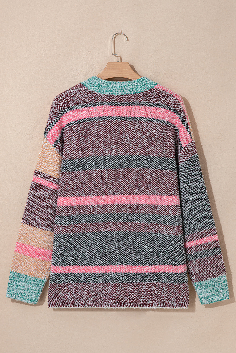 KaleaBoutique Stylish Color Block Striped Side Slit Open Front Cardigan - KaleaBoutique.com