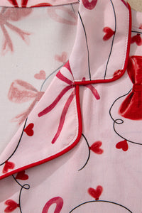 KaleaBoutique Comfortable Bow Print Valentine Long Sleeve Shirt Shorts 2 Pcs Pajama Set - KaleaBoutique.com