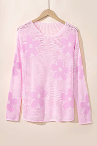 KaleaBoutique Big Flower Hollowed Knit Drop Shoulder Sweater - KaleaBoutique.com