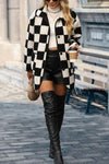 KaleaBoutique Checkered Side Pockets Collared Buttoned Fleece Jacket - KaleaBoutique.com