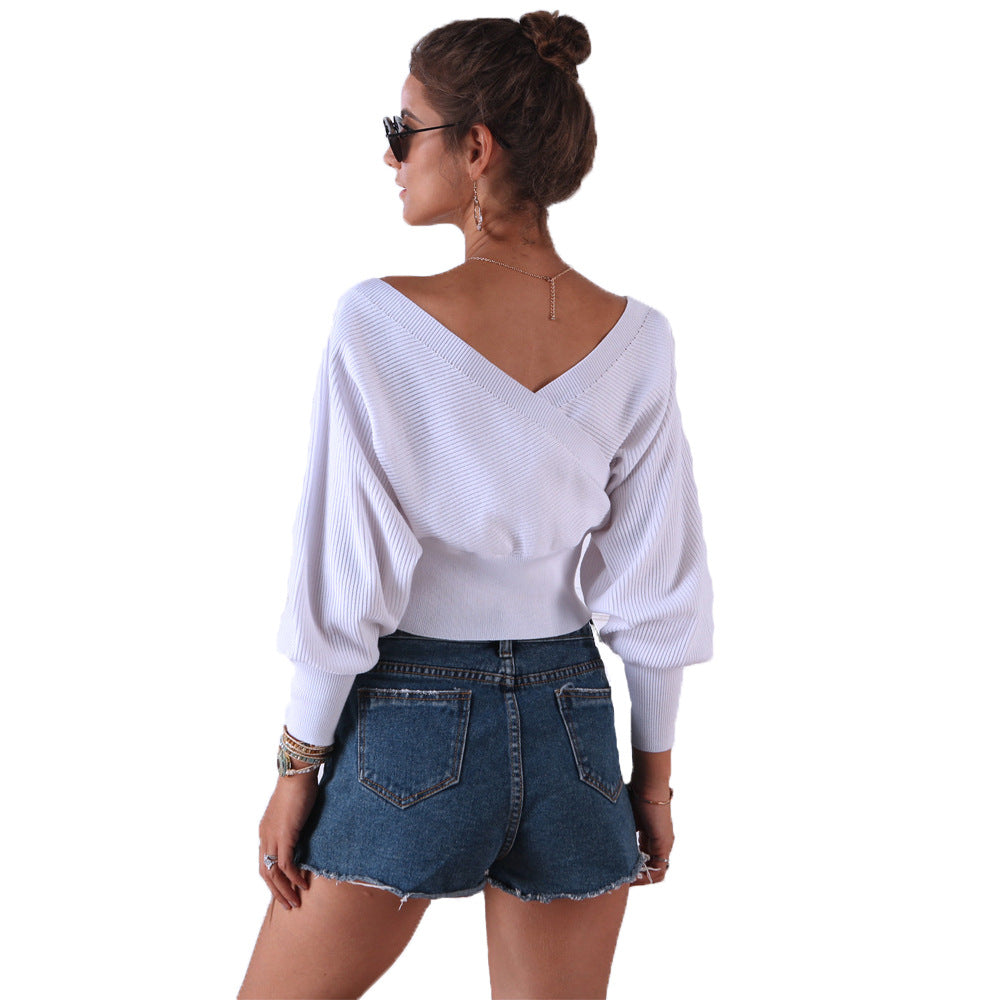 Women's Off-Shoulder Cross-Front Ribbed Pullover Sweater - KaleaBoutique.com