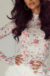KaleaBoutique Floral Long Sleeve High Neck Sheath Mesh Top - KaleaBoutique.com
