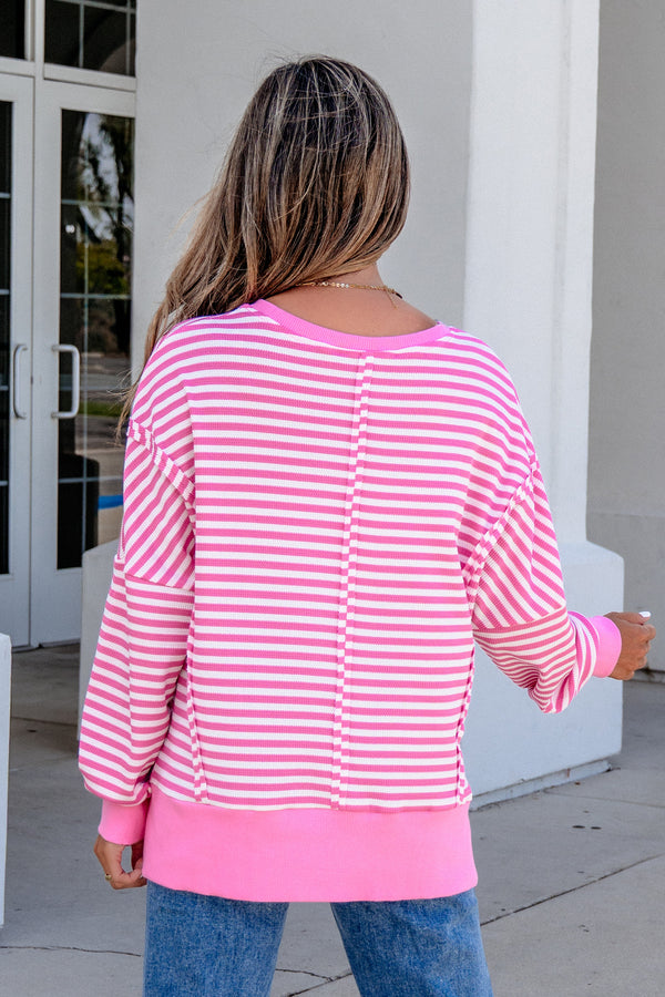 KaleaBoutique Stylish Textured Knit Color Block Trim Split Hem Long Sleeve Top - KaleaBoutique.com