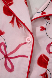 KaleaBoutique Comfortable Bow Print Valentine Long Sleeve Shirt Shorts 2 Pcs Pajama Set - KaleaBoutique.com
