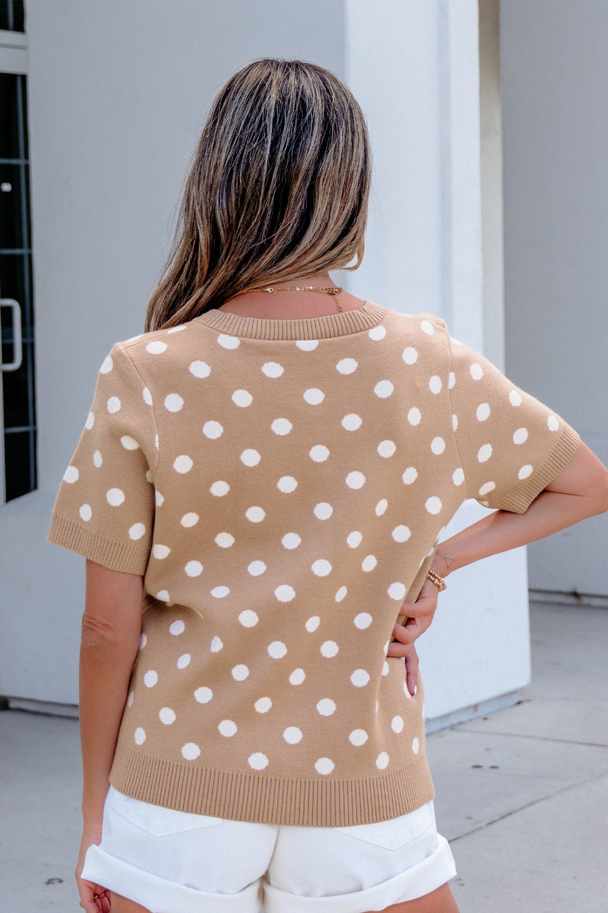 KaleaBoutique Comfortable Polka Dot Short Sleeve Button Down Sweater Cardigan - KaleaBoutique.com