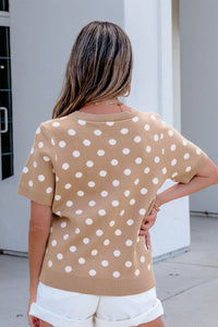 KaleaBoutique Comfortable Polka Dot Short Sleeve Button Down Sweater Cardigan - KaleaBoutique.com