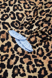 Stylish KaleaBoutique Wild Leopard Print Contrast Striped Frilled Trim Chic Shirt - KaleaBoutique.com