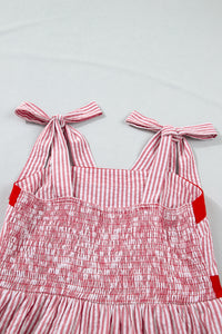 KaleaBoutique Stylish Bow Knot Straps Contrast Trim High Waist Ruffle Hem Maxi Dress - KaleaBoutique.com