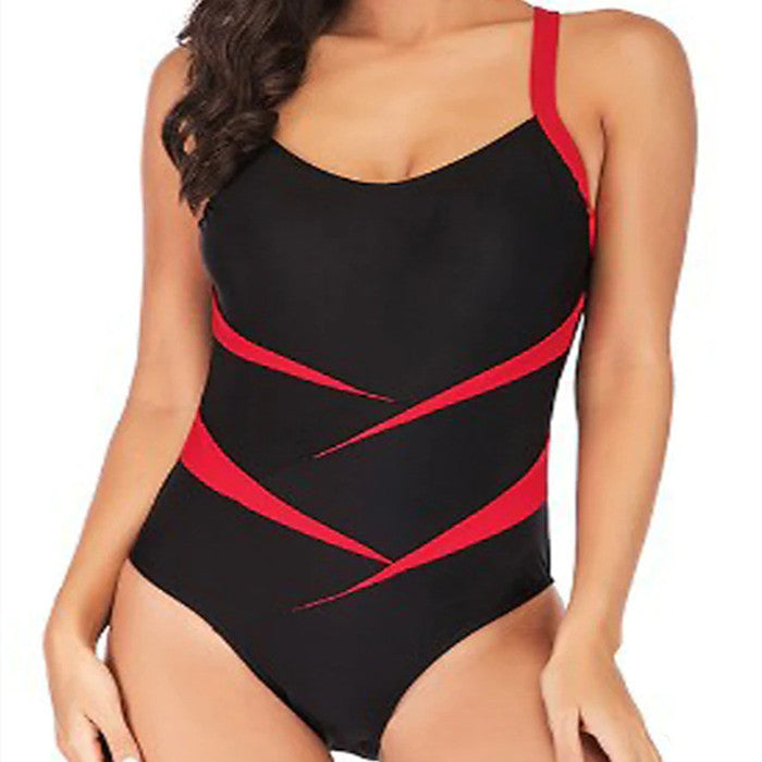 Women's Scoop-Neck Contrast Stripe One-Piece Swimsuit by Kalea Boutique - KaleaBoutique.com