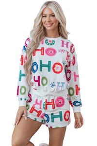 KaleaBoutique Stylish Ho Ho Ho Christmas Fashion Print 2pcs Lounge Short Set
