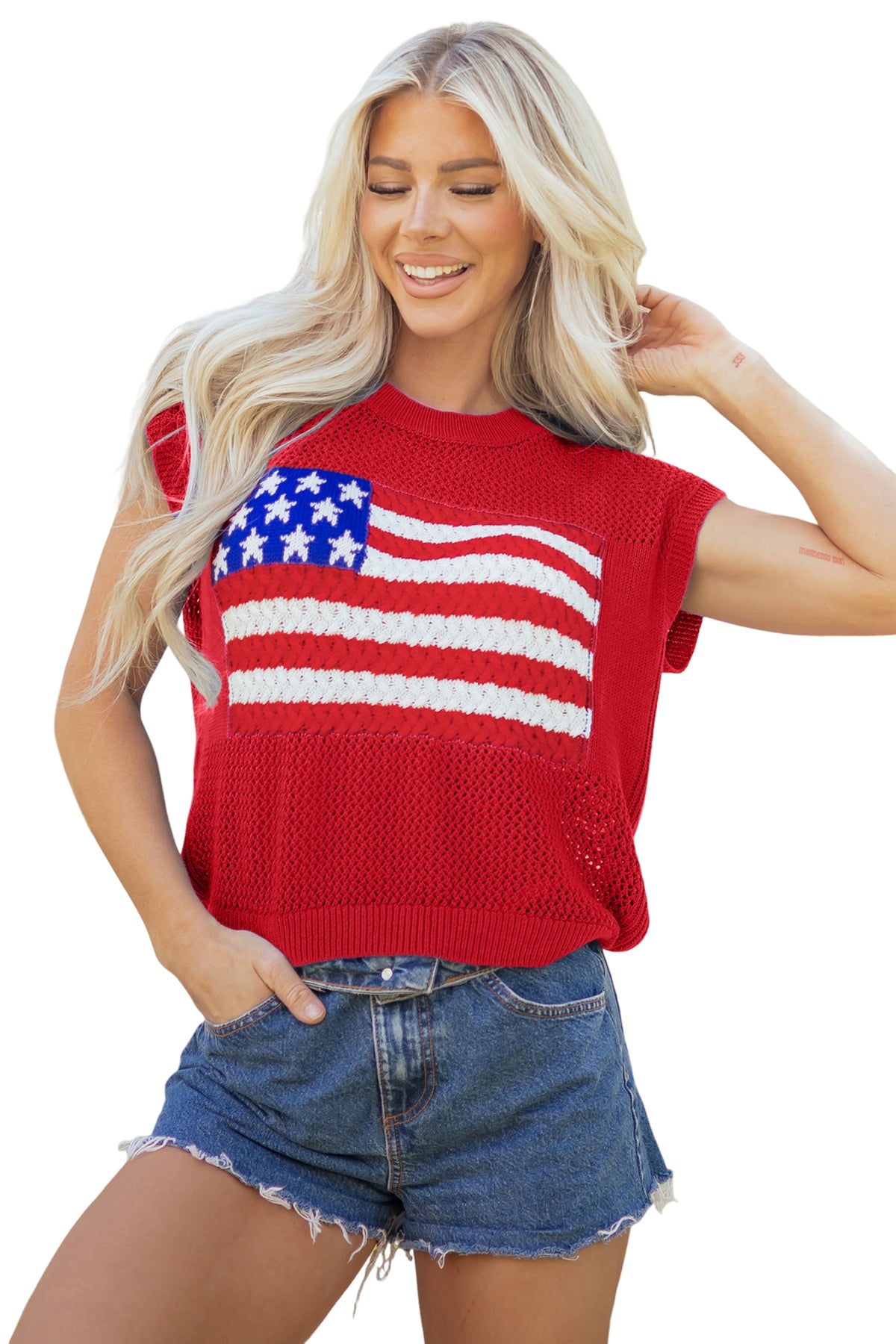 KaleaBoutique Stylish Flag Graphic Short Sleeve Sweater Top - KaleaBoutique.com
