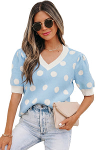 KaleaBoutique Comfortable Polka Dot Puff Short Sleeve Sweater Top - KaleaBoutique.com