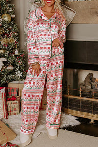 KaleaBoutique Comfortable Christmas Pattern Print Shirt Style Long 2pcs Pajama Set - KaleaBoutique.com