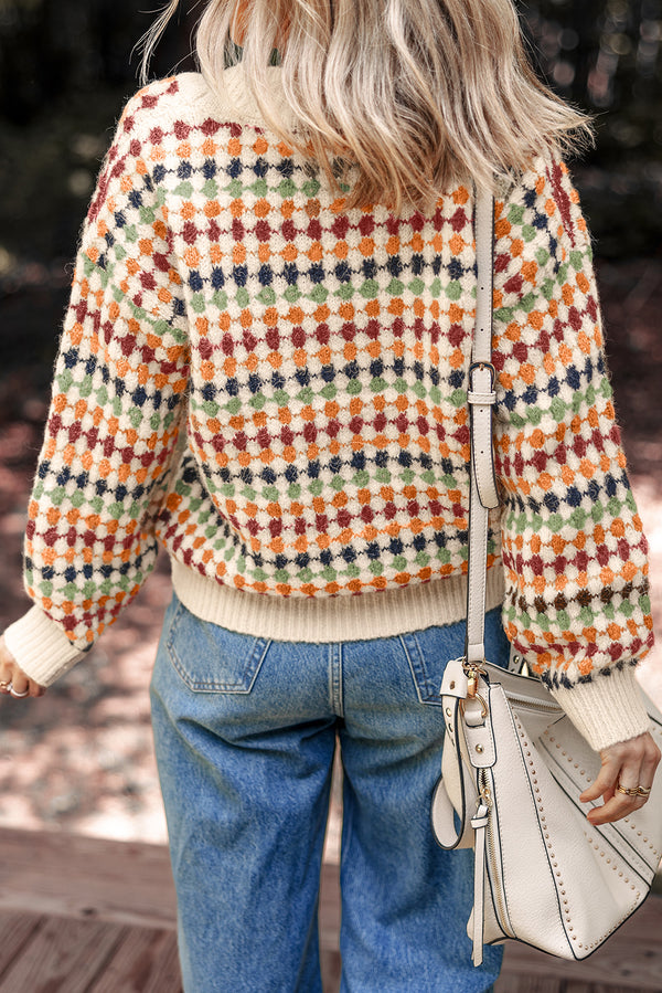KaleaBoutique Stylish Dotty Pattern Knit Button Front V Neck Sweater Cardigan - KaleaBoutique.com