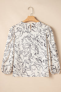 KaleaBoutique Abstract Print Balloon Sleeve Crew Neck Blouse - KaleaBoutique.com