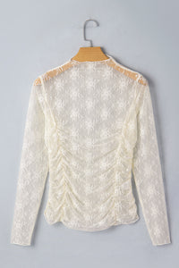 KaleaBoutique Stylish Sheer Floral Mesh Ruched Long Sleeve Top - KaleaBoutique.com
