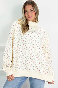 KaleaBoutique Stylish Ribbed High Neck Patchwork Floral Print Baggy Pullover Sweatshirt - KaleaBoutique.com