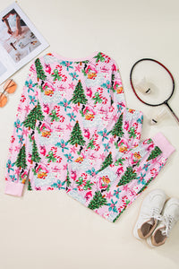 KaleaBoutique Comfortable Christmas Pattern Button V Neck Pullover Drawstring Pants 2pcs Lounge Set - KaleaBoutique.com