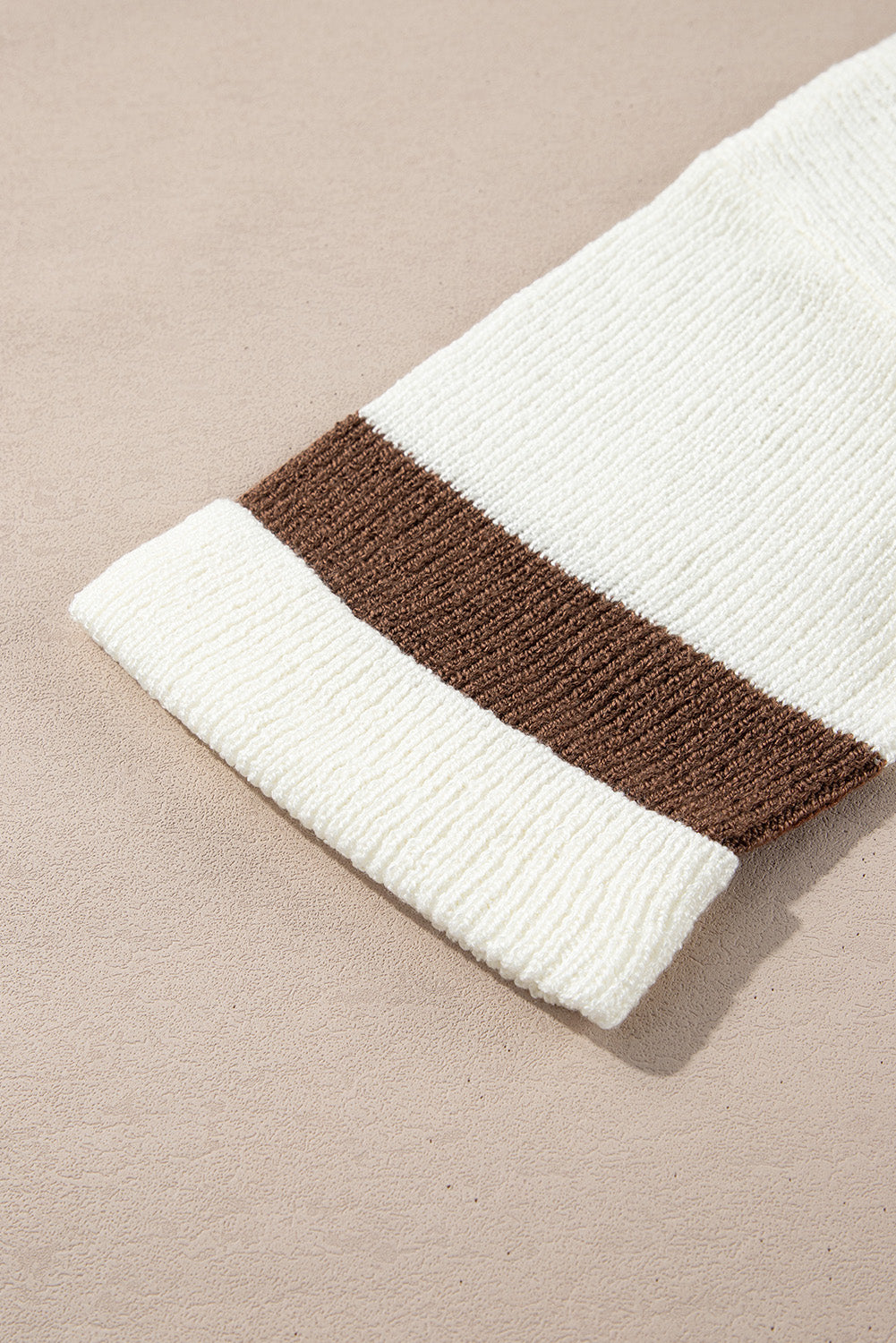 KaleaBoutique Stylish Brown Striped Accent Notched V Neck Cropped Sweater T Shirt - KaleaBoutique.com