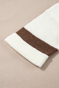 KaleaBoutique Stylish Brown Striped Accent Notched V Neck Cropped Sweater T Shirt - KaleaBoutique.com