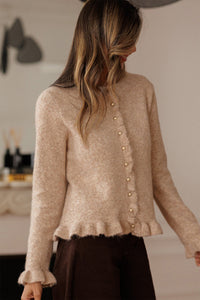 KaleaBoutique Comfortable Ruffle Trim Gold Button Sweater Cardigan - KaleaBoutique.com