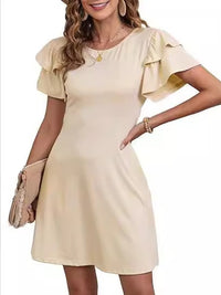 Women's Round-Neck Layered Flutter-Sleeve A-Line Dress - KaleaBoutique.com