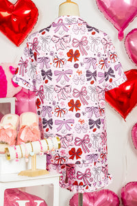 KaleaBoutique Stylish Cute Ribbon Bows Printed 2pcs Short Pajama Set - KaleaBoutique.com