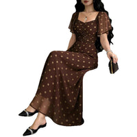 Women's Printed Flutter-Sleeve Ruched-Bodice Maxi Dress - KaleaBoutique.com
