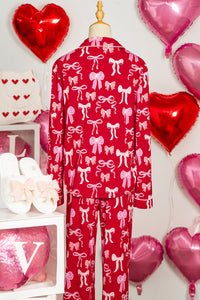 KaleaBoutique Comfortable Sweet Bow Print Shirt Style Top Long 2pcs Pajama Set - KaleaBoutique.com