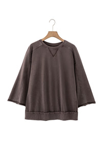 KaleaBoutique Stylish 3/4 Sleeve Mineral Wash Loose Cotton Top - KaleaBoutique.com