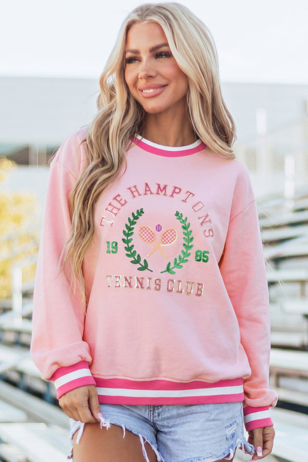 KaleaBoutique Comfortable Embroidered Tennis Club Crew Neck Pullover Sweatshirt - KaleaBoutique.com