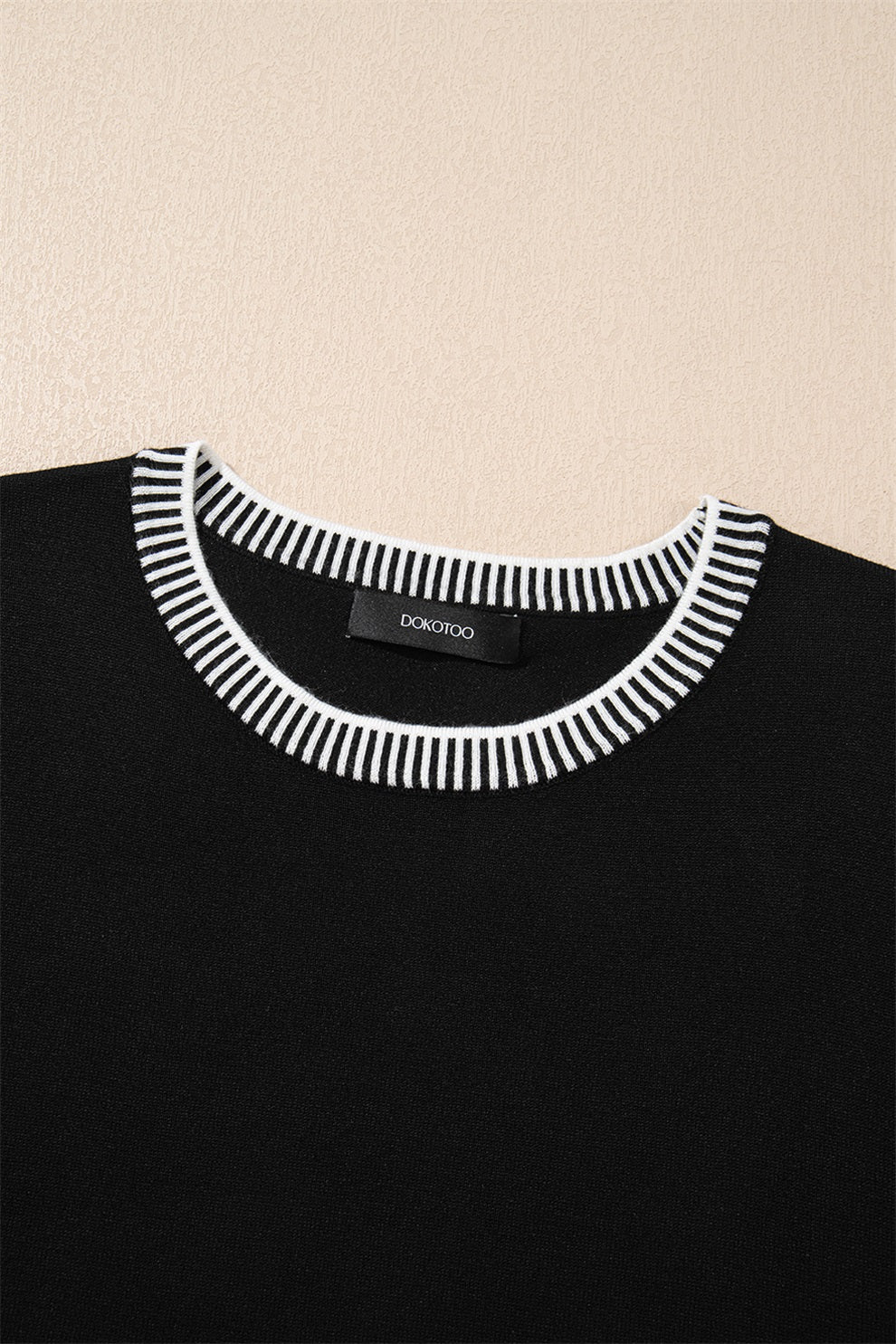 KaleaBoutique Comfortable Contrast Striped Trim Round Neck Half Sleeve Sweater - KaleaBoutique.com