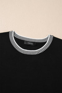 KaleaBoutique Comfortable Contrast Striped Trim Round Neck Half Sleeve Sweater - KaleaBoutique.com
