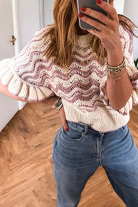 KaleaBoutique Comfortable Wavy Crochet Eyelet Detail Ruffle Half Sleeve Sweater - KaleaBoutique.com