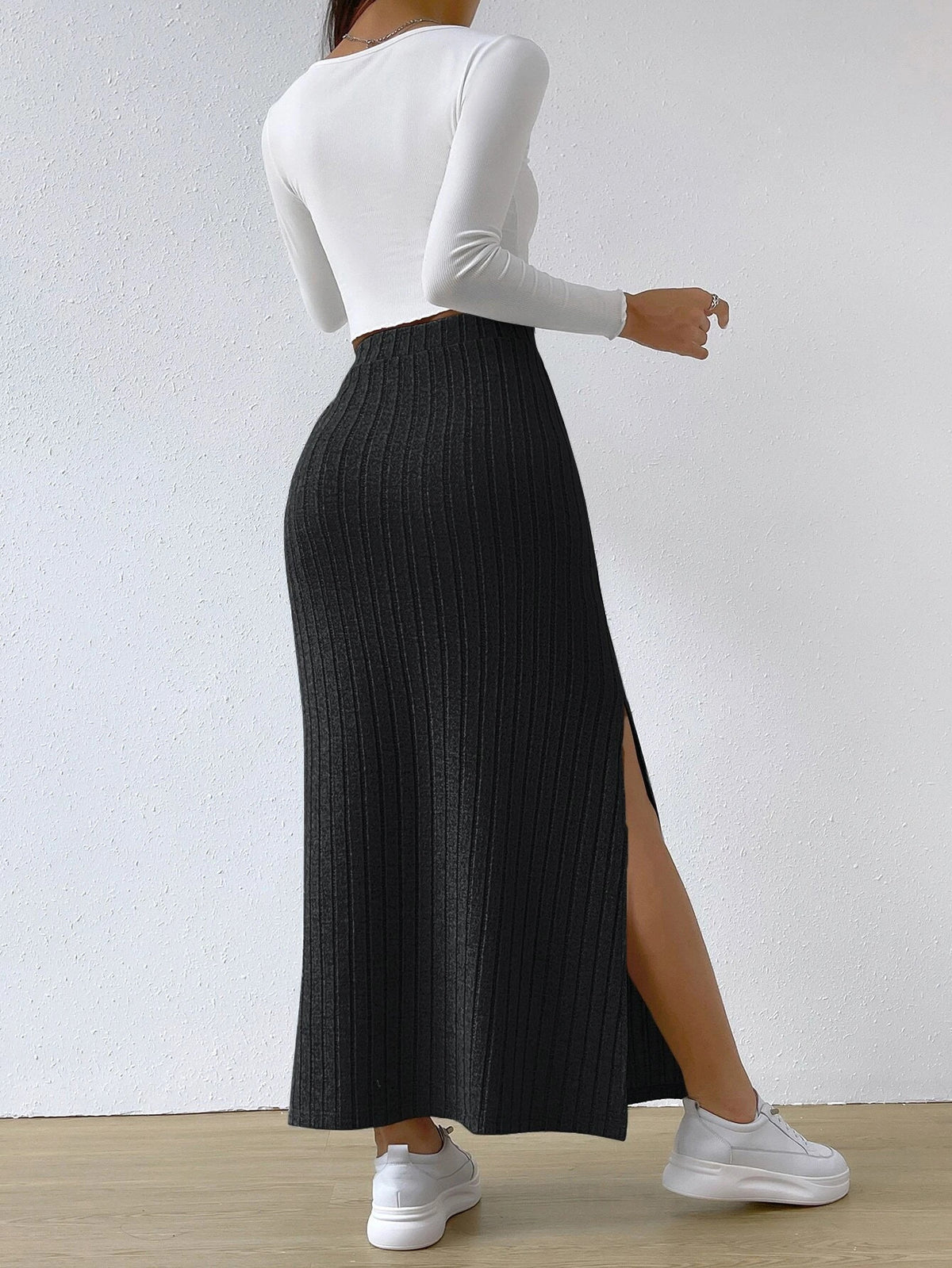 Spring Long Skirt High Waist Side Slit Slim Fit Knitted Women's Dress - KaleaBoutique.com