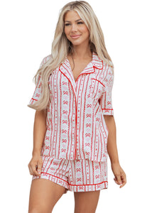 KaleaBoutique Stylish Cute Bow Heart Print Ribbon Decor Short 2pcs Pajama Set - KaleaBoutique.com