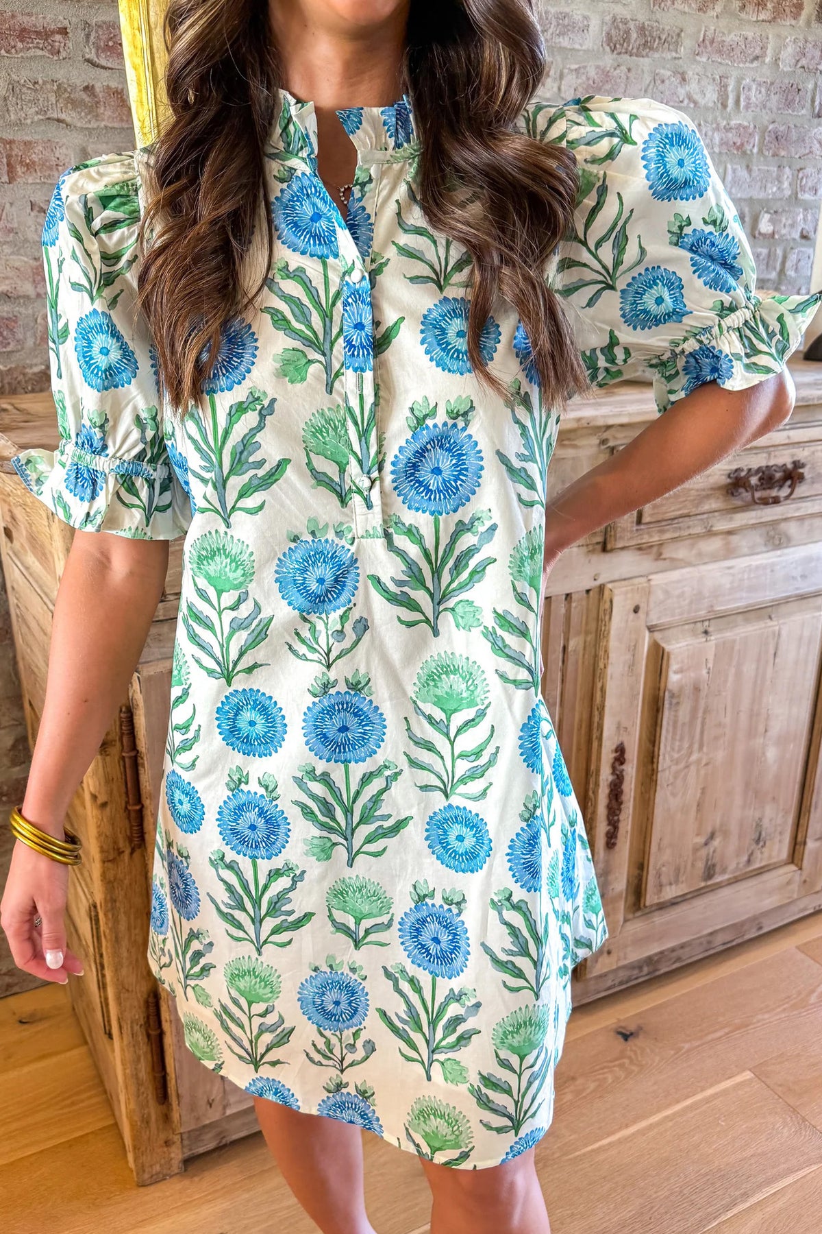 KaleaBoutique Comfortable Floral Print Half Button Frilly Short Sleeve Dress - KaleaBoutique.com