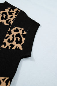 KaleaBoutique Stylish Leopard Checkerboard Short Sleeve Knit Sweater - KaleaBoutique.com