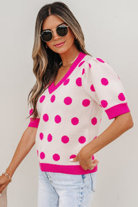KaleaBoutique Stylish Polka Dot Puff Short Sleeve Sweater Top - KaleaBoutique.com