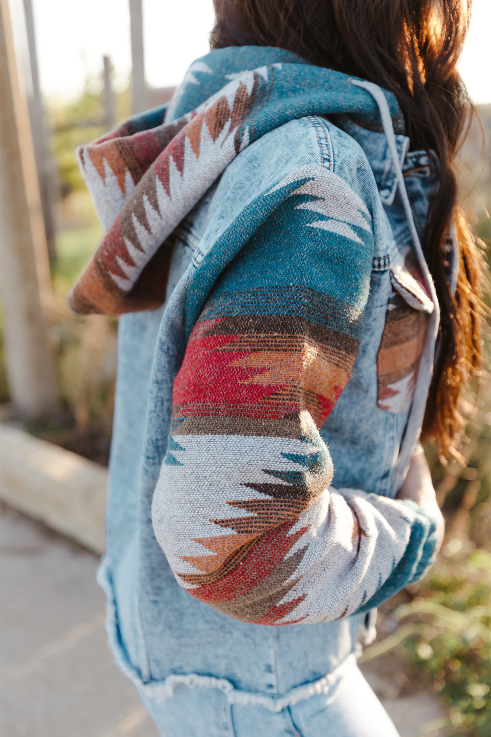 KaleaBoutique Stylish Aztec Print Frayed Hem Denim Jacket - KaleaBoutique.com
