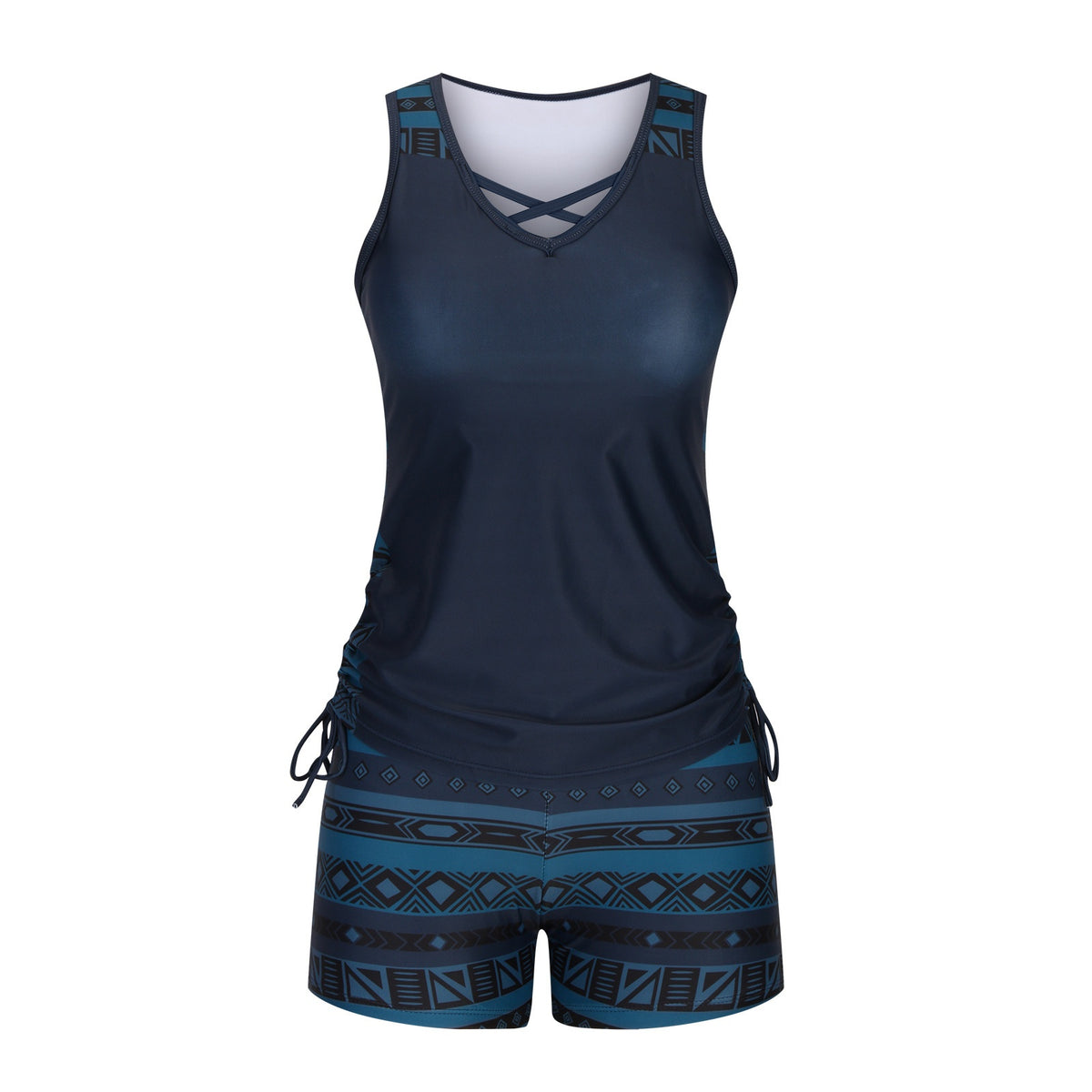 Women's Crisscross V-Neck Swim Top and Shorts 2 PC Tankini Set - KaleaBoutique.com