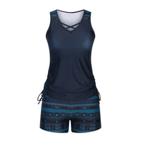 Women's Crisscross V-Neck Swim Top and Shorts 2 PC Tankini Set - KaleaBoutique.com