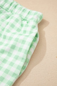 KaleaBoutique Stylish Gingham Long Sleeve Loose Top Drawstring Shorts 2pcs Lounge Set - KaleaBoutique.com