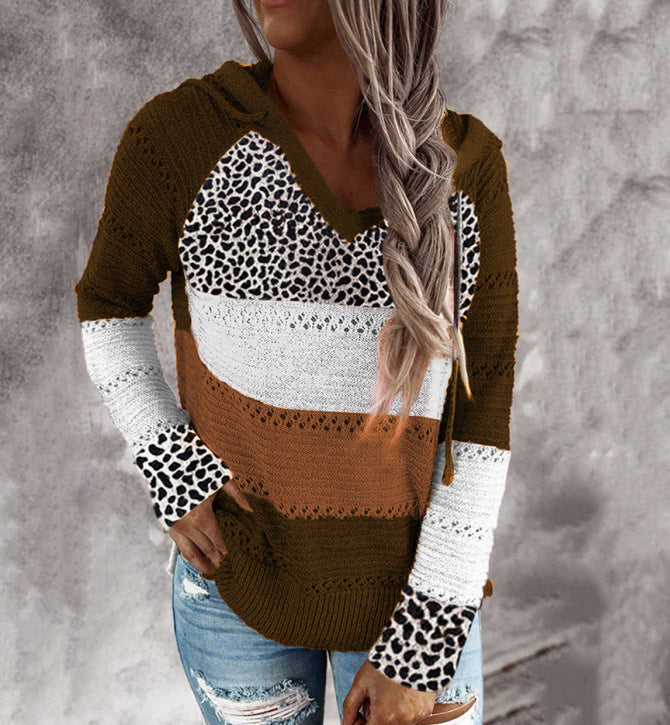 Women's Striped Loose V-neck Hooded Long-sleeve Sweater - KaleaBoutique.com