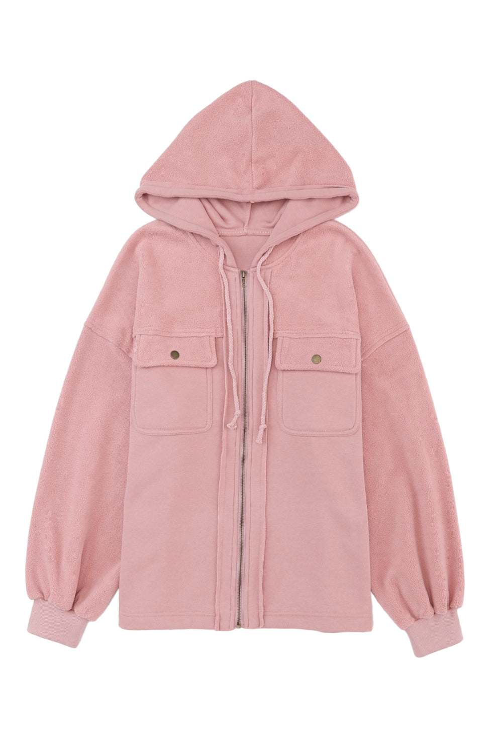 Flap Pocket Drawstring Hood Zip Up Jacket - KaleaBoutique.com