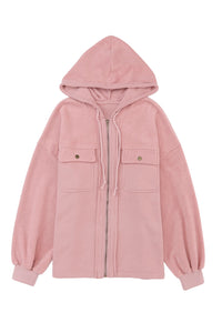 Flap Pocket Drawstring Hood Zip Up Jacket - KaleaBoutique.com