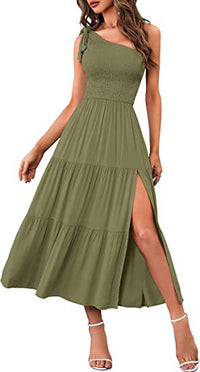 New Summer Fashion Women's One-shoulder Pleated Layered Hem Split Dress - KaleaBoutique.com