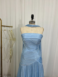 Pleated Strapless Evening Gown With Neck Sash Train - KaleaBoutique.com